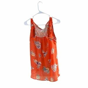 Bejewel Orange Floral Tank Top Sheer